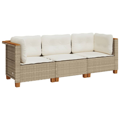 Gartensofa mit Kissen 3-Sitzer Beige Poly Rattan