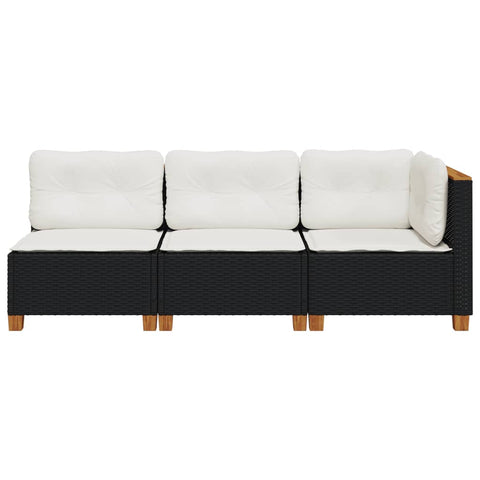 Gartensofa mit Kissen 3-Sitzer Schwarz Poly Rattan