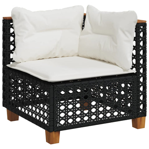 vidaXL Garten-Ecksofa mit Kissen Schwarz Poly Rattan