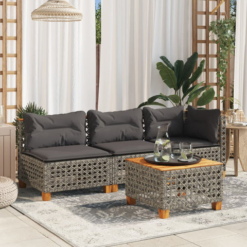 vidaXL Garten-Ecksofa mit Kissen Grau Poly Rattan