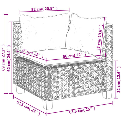 vidaXL Garten-Ecksofa mit Kissen Grau Poly Rattan