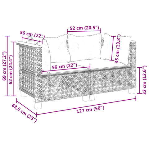 Garten-Ecksofas mit Kissen 2 Stk. Schwarz Poly Rattan