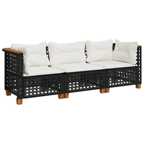 vidaXL Gartensofa mit Kissen 3-Sitzer Schwarz Poly Rattan