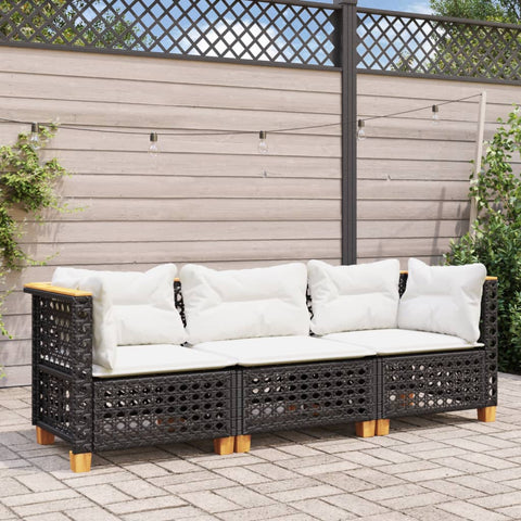 vidaXL Gartensofa mit Kissen 3-Sitzer Schwarz Poly Rattan