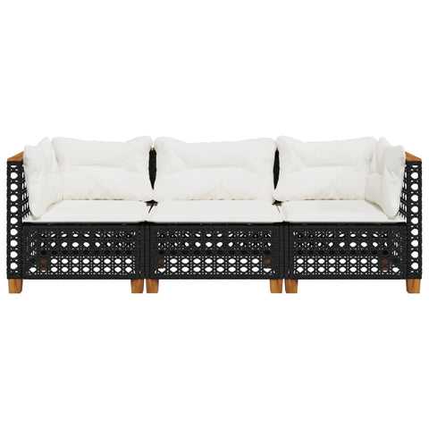 vidaXL Gartensofa mit Kissen 3-Sitzer Schwarz Poly Rattan