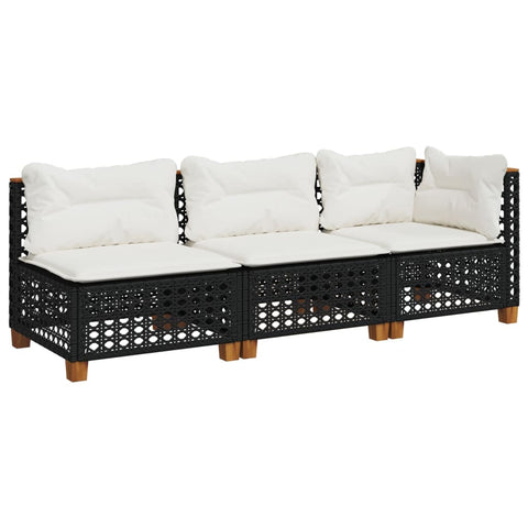 Gartensofa mit Kissen 3-Sitzer Schwarz Poly Rattan