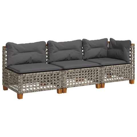 vidaXL Gartensofa mit Kissen 3-Sitzer Grau Poly Rattan