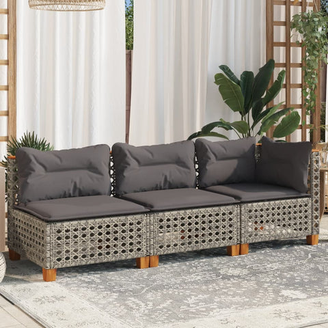 vidaXL Gartensofa mit Kissen 3-Sitzer Grau Poly Rattan