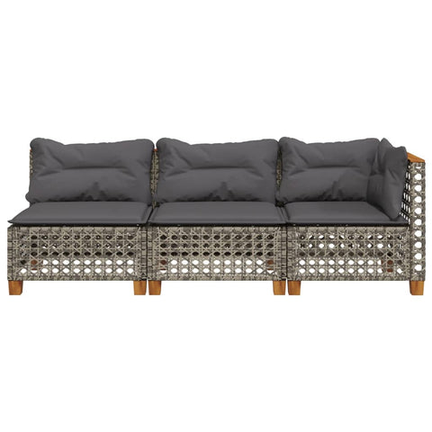 vidaXL Gartensofa mit Kissen 3-Sitzer Grau Poly Rattan