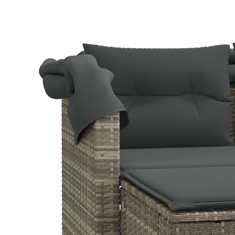 vidaXL Gartensofa 2-Sitzer mit Dach und Hockern Hellgrau Poly Rattan