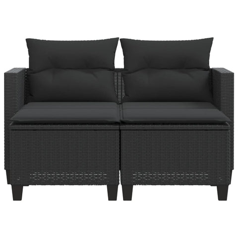 vidaXL Gartensofa 2-Sitzer mit Hockern Schwarz Poly Rattan