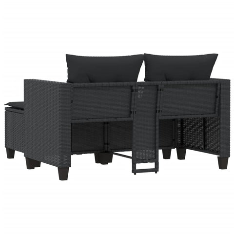 vidaXL Gartensofa 2-Sitzer mit Hockern Schwarz Poly Rattan