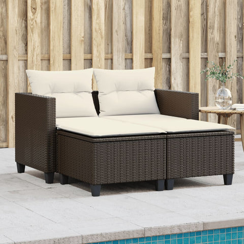 vidaXL Gartensofa 2-Sitzer mit Hockern Braun Poly Rattan