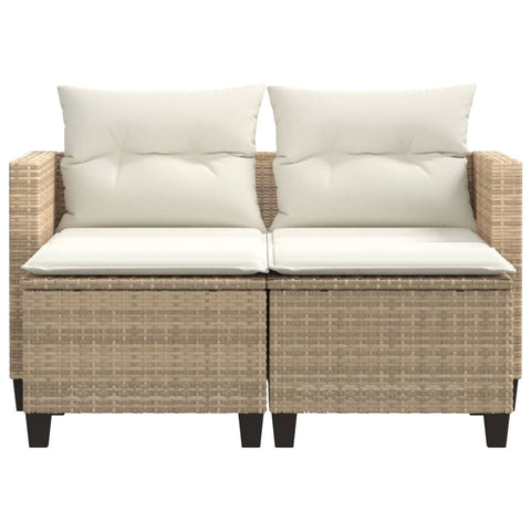 vidaXL Gartensofa 2-Sitzer mit Hockern Beige Poly Rattan