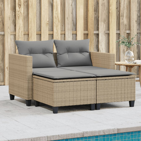 vidaXL Gartensofa 2-Sitzer mit Hockern Beige Poly Rattan