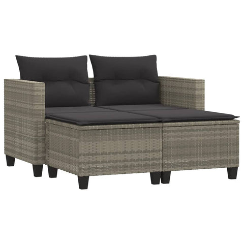 vidaXL Gartensofa 2-Sitzer mit Hockern Hellgrau Poly Rattan