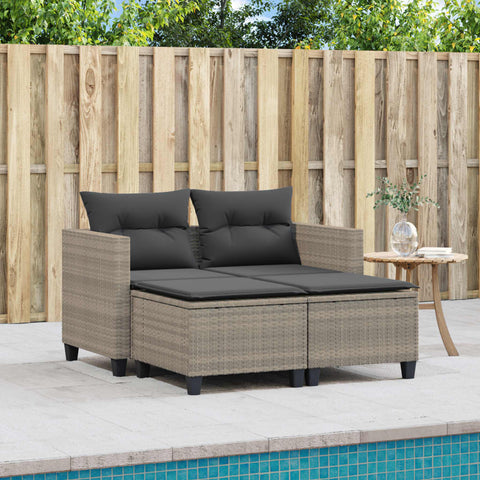 vidaXL Gartensofa 2-Sitzer mit Hockern Hellgrau Poly Rattan