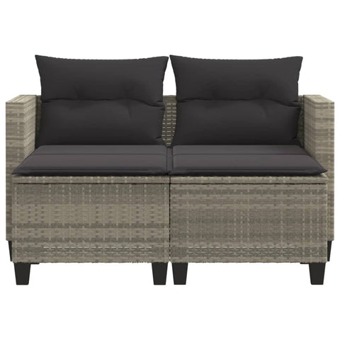 vidaXL Gartensofa 2-Sitzer mit Hockern Hellgrau Poly Rattan