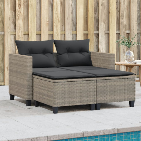 vidaXL Gartensofa 2-Sitzer mit Hockern Hellgrau Poly Rattan