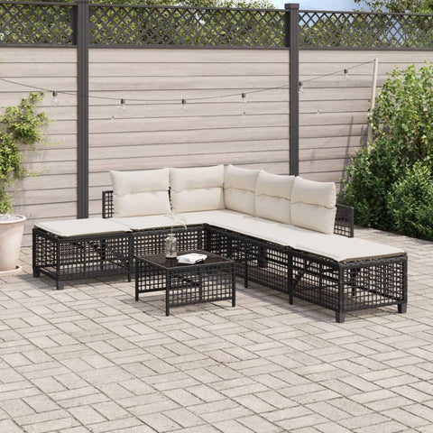 vidaXL 3-tlg. Garten-Ecksofa-Set mit Kissen Schwarz Poly Rattan