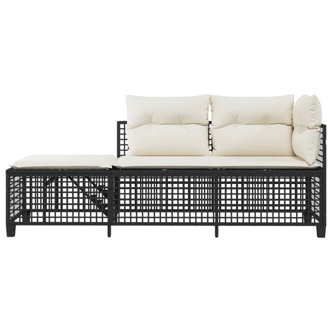 vidaXL 3-tlg. Garten-Ecksofa-Set mit Kissen Schwarz Poly Rattan