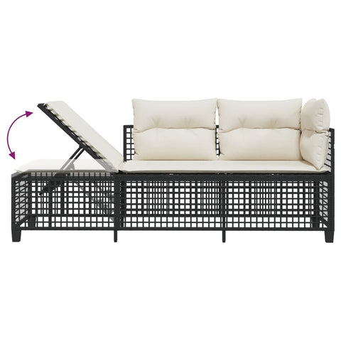 vidaXL 3-tlg. Garten-Ecksofa-Set mit Kissen Schwarz Poly Rattan