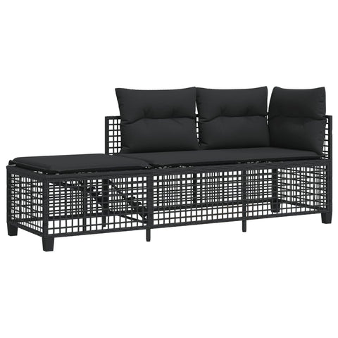 vidaXL 3-tlg. Garten-Ecksofa-Set mit Kissen Schwarz Poly Rattan