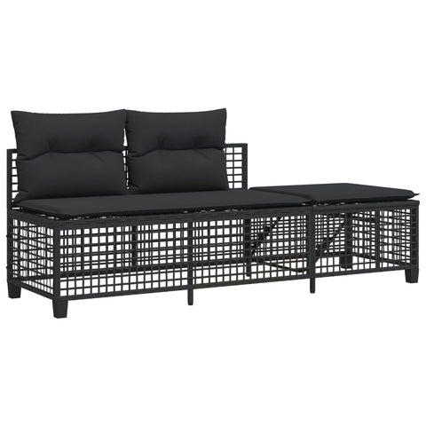 vidaXL 3-tlg. Garten-Ecksofa-Set mit Kissen Schwarz Poly Rattan