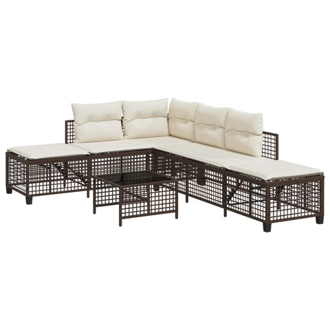 vidaXL 3-tlg. Garten-Ecksofa-Set mit Kissen Braun Poly Rattan