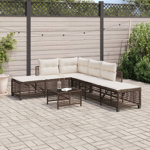 vidaXL 3-tlg. Garten-Ecksofa-Set mit Kissen Braun Poly Rattan