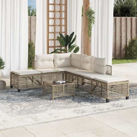 vidaXL 3-tlg. Garten-Ecksofa-Set mit Kissen Beige Poly Rattan