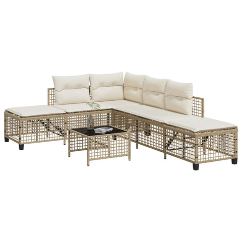 vidaXL 3-tlg. Garten-Ecksofa-Set mit Kissen Beige Poly Rattan