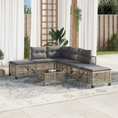 vidaXL 3-tlg. Garten-Ecksofa-Set mit Kissen Beige Poly Rattan