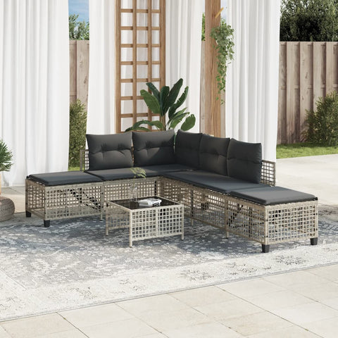 vidaXL 3-tlg. Garten-Ecksofa-Set mit Kissen Hellgrau Poly Rattan