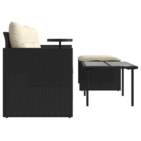 vidaXL 3-tlg. Garten-Sofagarnitur mit Kissen Schwarz Poly Rattan