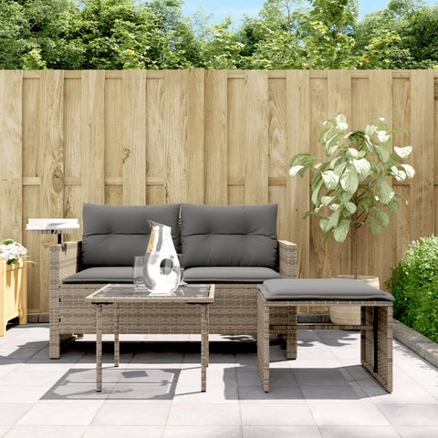 vidaXL 3-tlg. Garten-Sofagarnitur mit Kissen Grau Poly Rattan