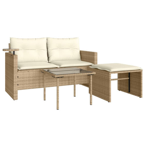 vidaXL 3-tlg. Garten-Sofagarnitur mit Kissen Beige Poly Rattan