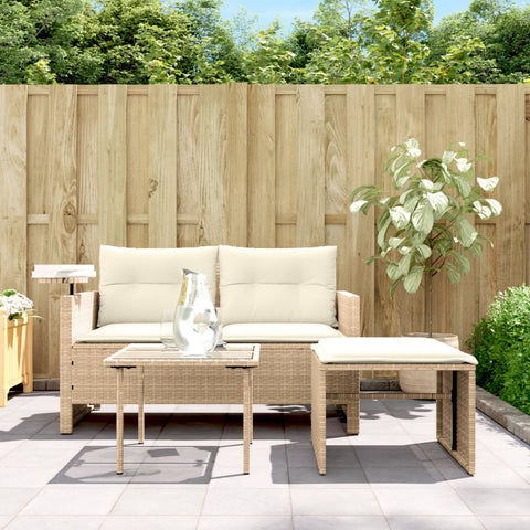 vidaXL 3-tlg. Garten-Sofagarnitur mit Kissen Beige Poly Rattan