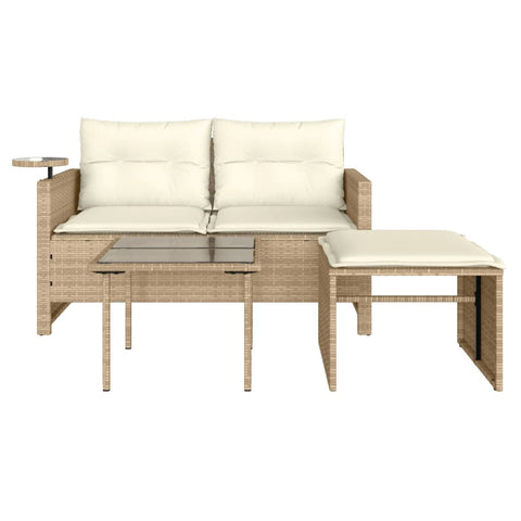 vidaXL 3-tlg. Garten-Sofagarnitur mit Kissen Beige Poly Rattan