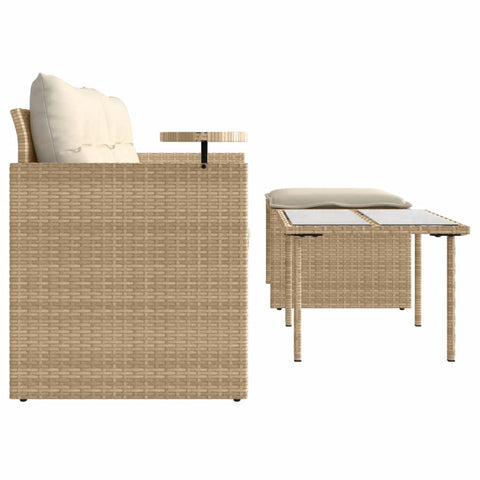 vidaXL 3-tlg. Garten-Sofagarnitur mit Kissen Beige Poly Rattan