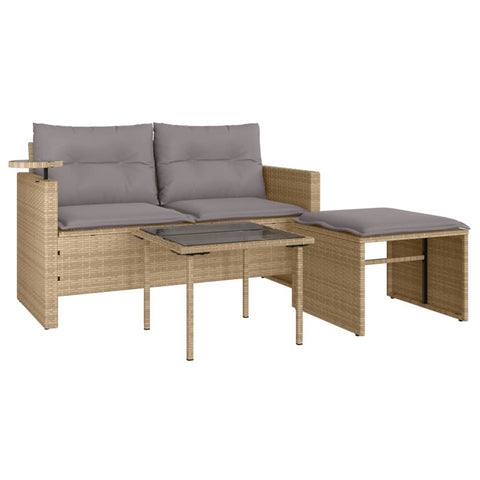 vidaXL 3-tlg. Garten-Sofagarnitur mit Kissen Beige Poly Rattan