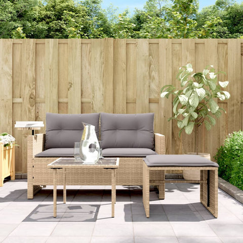 vidaXL 3-tlg. Garten-Sofagarnitur mit Kissen Beige Poly Rattan