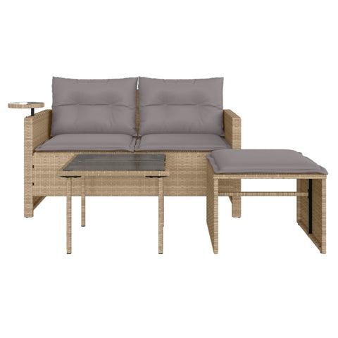 vidaXL 3-tlg. Garten-Sofagarnitur mit Kissen Beige Poly Rattan