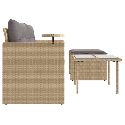 vidaXL 3-tlg. Garten-Sofagarnitur mit Kissen Beige Poly Rattan