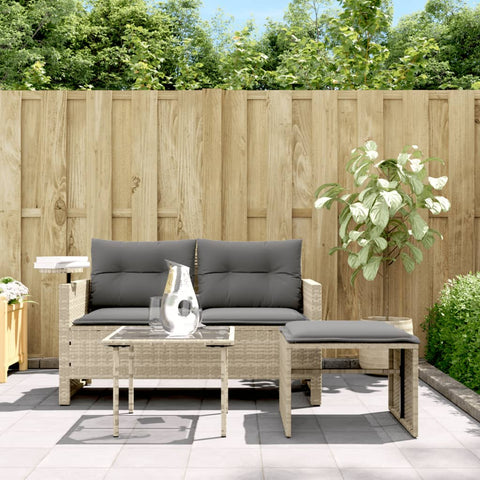 vidaXL 3-tlg. Garten-Sofagarnitur mit Kissen Hellgrau Poly Rattan