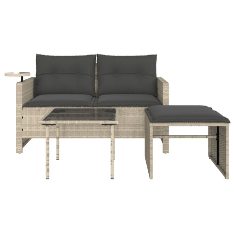 vidaXL 3-tlg. Garten-Sofagarnitur mit Kissen Hellgrau Poly Rattan