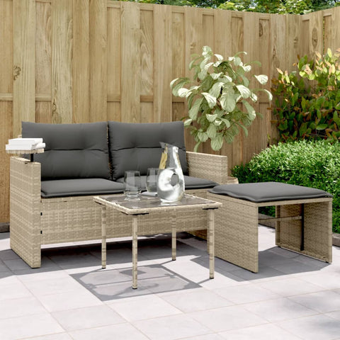 vidaXL 3-tlg. Garten-Sofagarnitur mit Kissen Hellgrau Poly Rattan