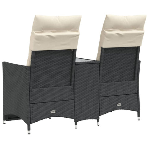 vidaXL Gartensofa 2-Sitzer Verstellbar mit Tisch Schwarz Poly Rattan