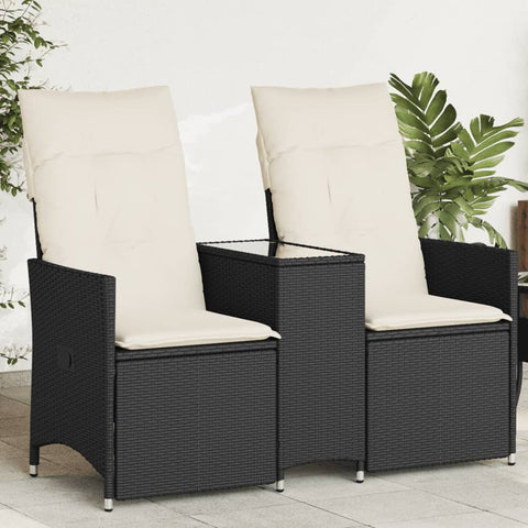 vidaXL Gartensofa 2-Sitzer Verstellbar mit Tisch Schwarz Poly Rattan