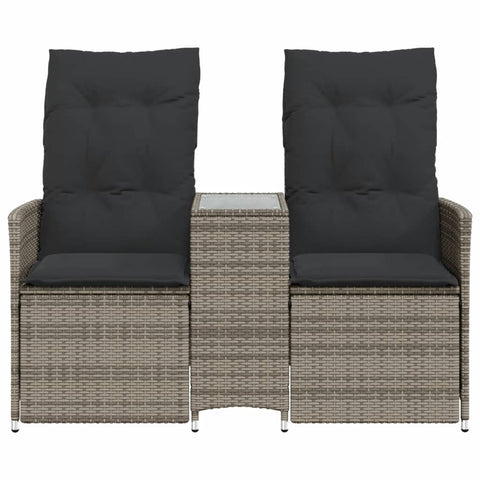 Gartensofa 2-Sitzer Verstellbar mit Tisch Grau Poly Rattan